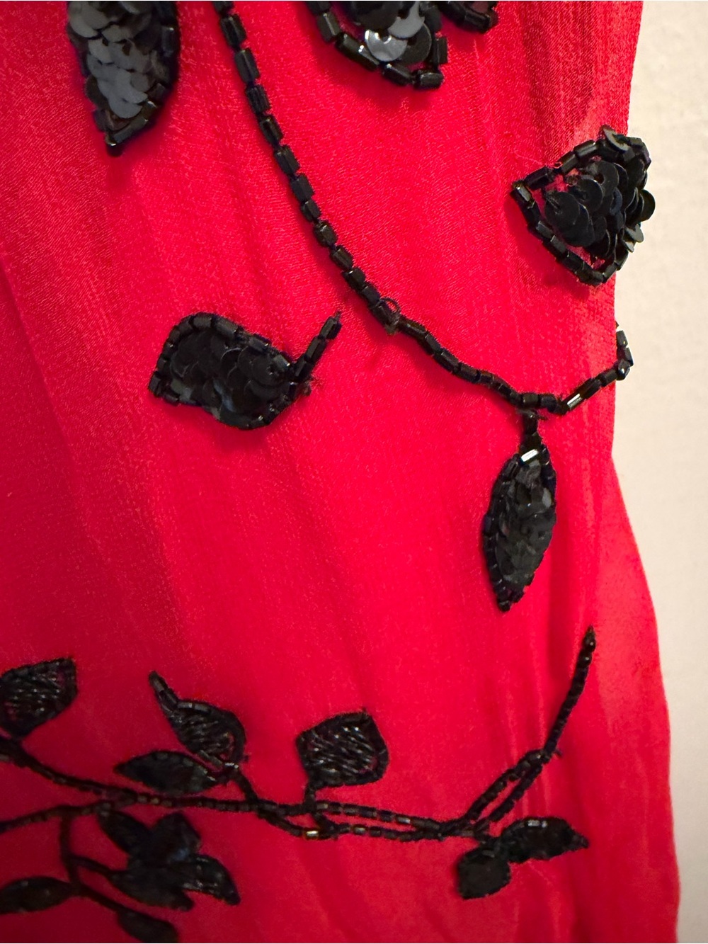 Vintage Cache Size 2 Red Black Beaded Sequin Silk Strapless Gown Maxi Dress Y2K - Picture 9 of 16